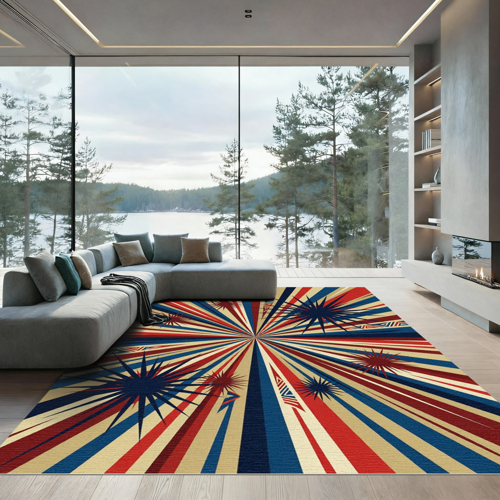 Radiant Starburst Geometric Patriotic Ray Rug