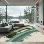 Abstract Sage and Dark Olive Strokes Rug