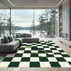 Forest Landscape Checkerboard Tattered Green Rug