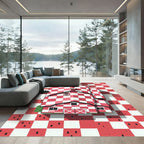 Red White Checkered Barn Motif Rug