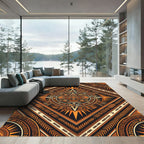Aztec Sun Orange Geometric Diamond Rug