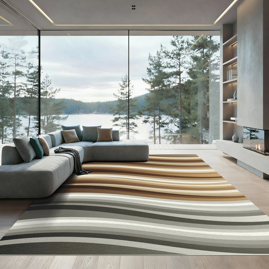 Earthy Tone Horizontal Wave Flow Rug