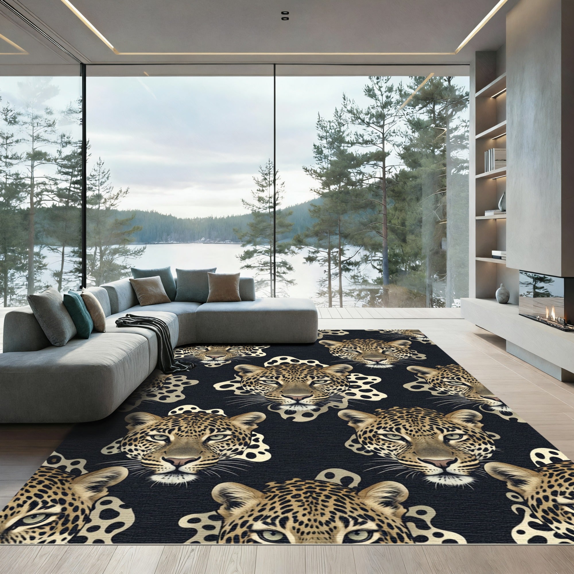 Leopard Spot Black Gold Animal Rug
