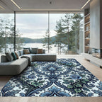 Elegant Blue Rose Damask Scroll Rug