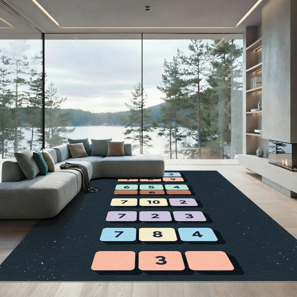 Modern Pastel Number Block Grid Rug