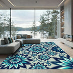 Deep Blue Teal Floral Filigree Rug