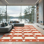 Retro Hearts Stripes Cream Coral Rug