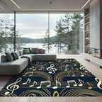 Golden Musical Notes on Navy Blue Rug
