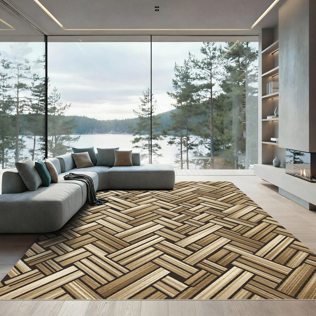 Neutral Woven Herringbone Texture Rug