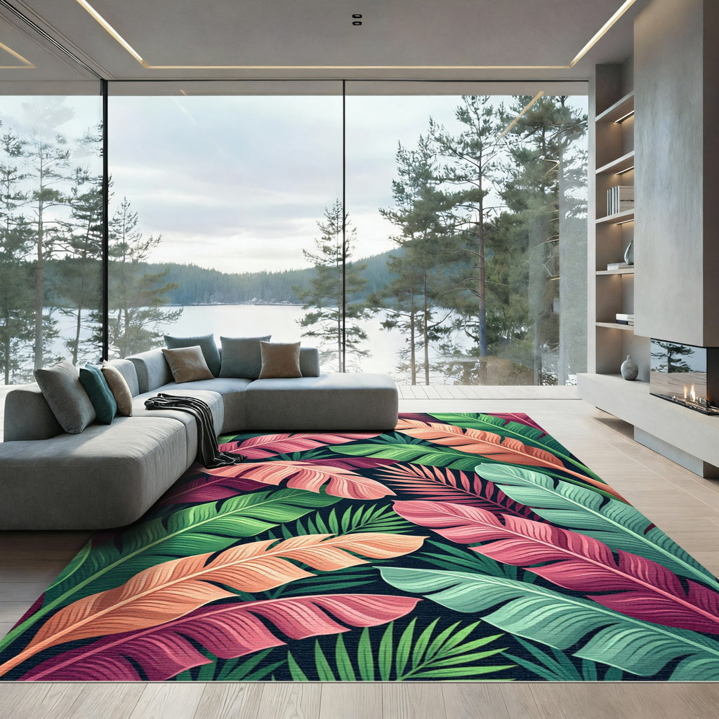 Vibrant Tropical Leaves Botanical Rug
