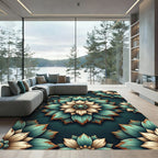 Distressed Teal Cream Floral Lotus Rug