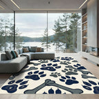 Playful Navy Paw Bone Illustration Rug
