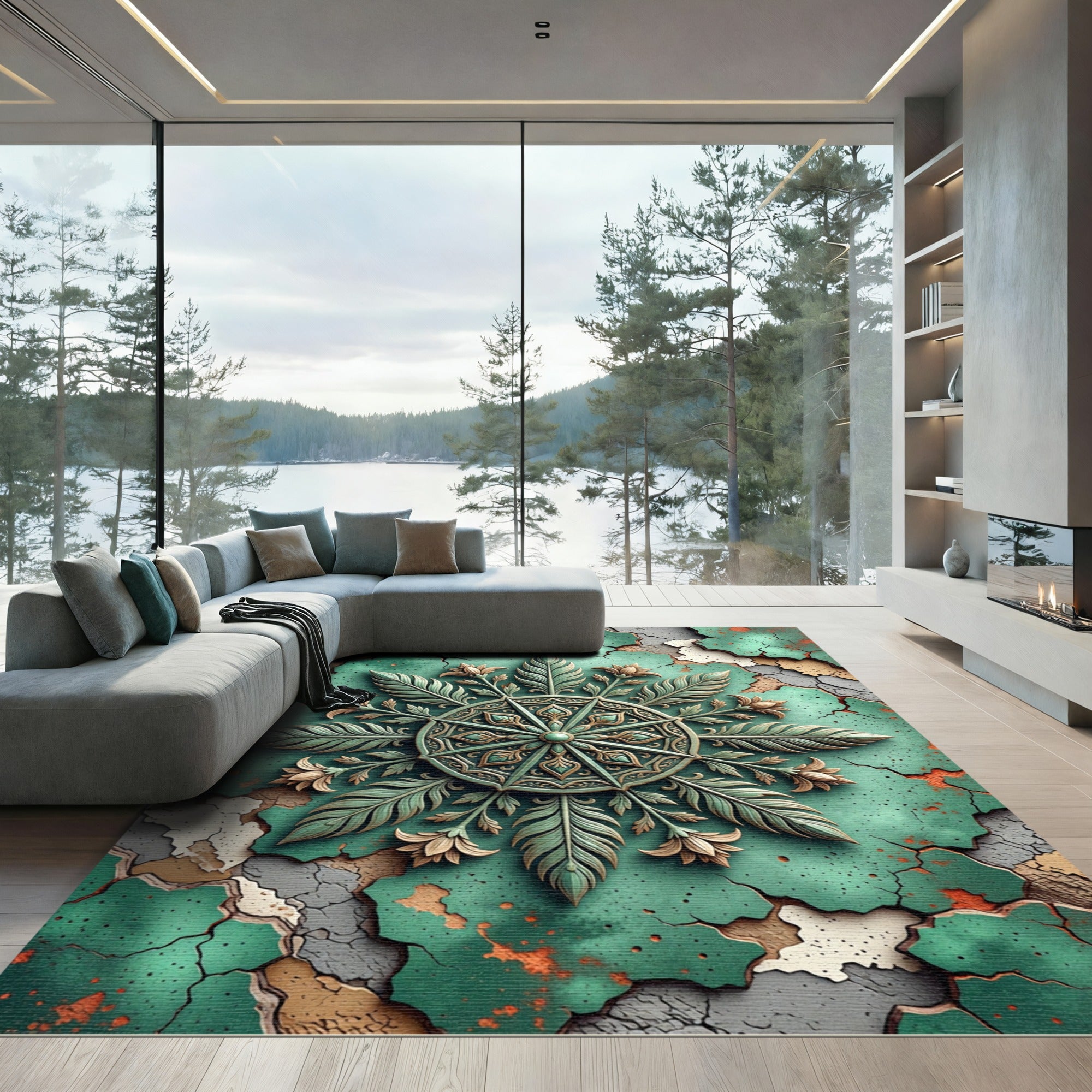 Emerald Starburst Floral Medallion Rug