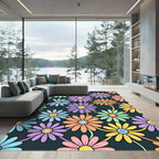 Retro Pastel Floral Daisy Tile Rug