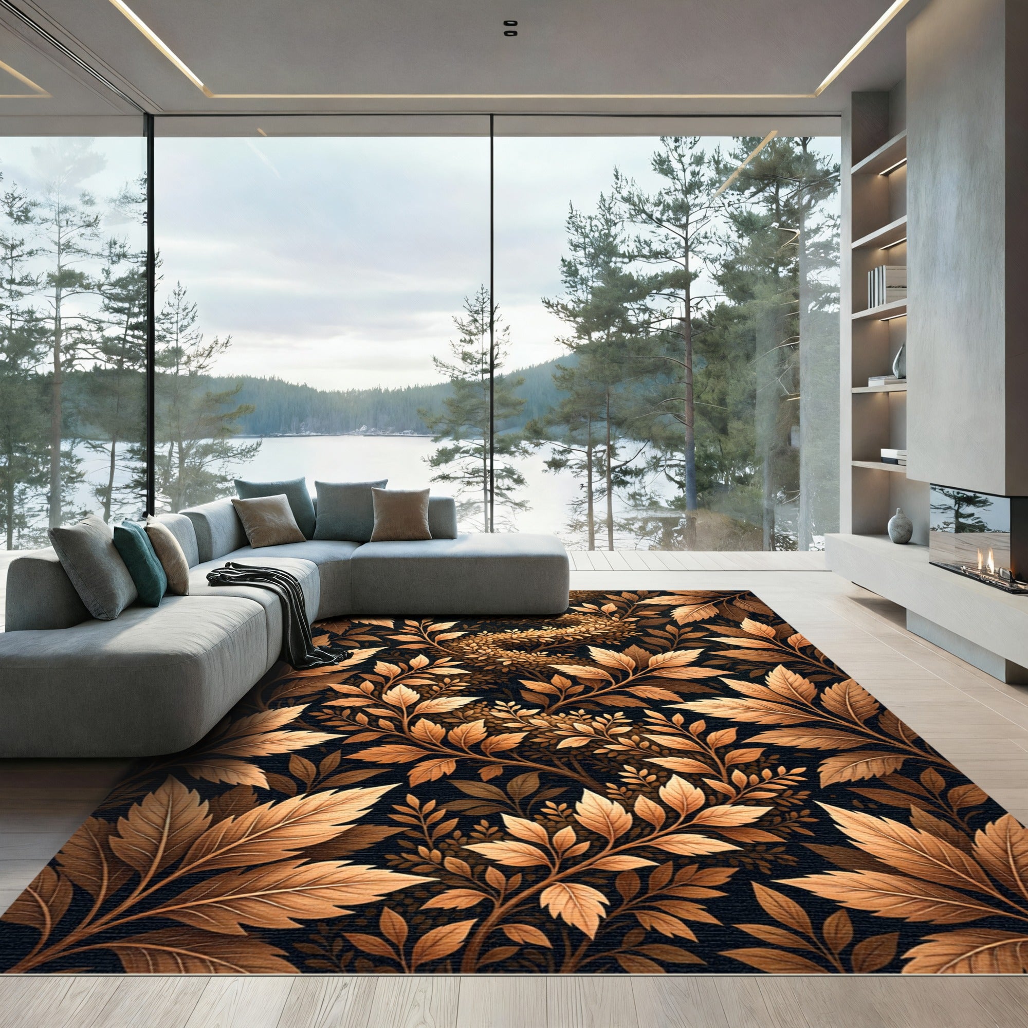 Golden Autumn Foliage Vine Arrangement Rug