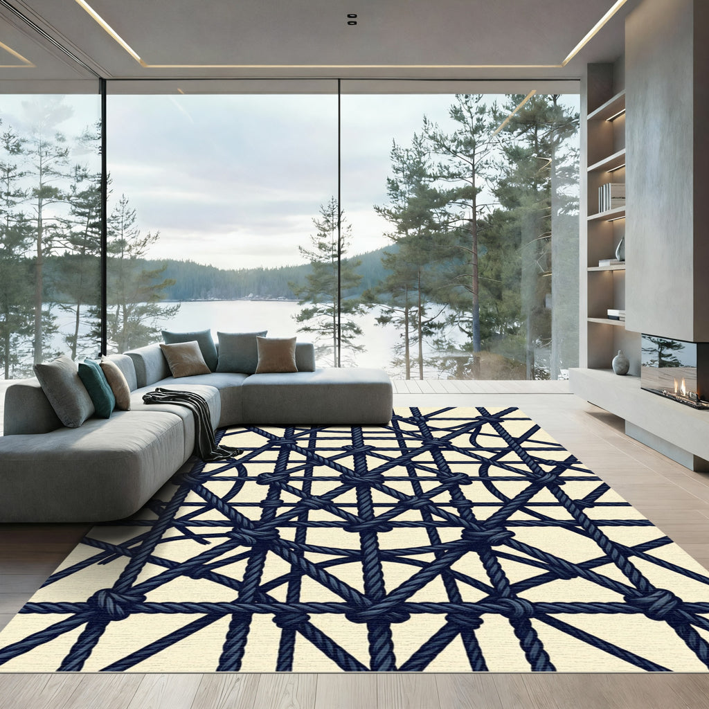Navy Rope Netting Abstract Composition Rug