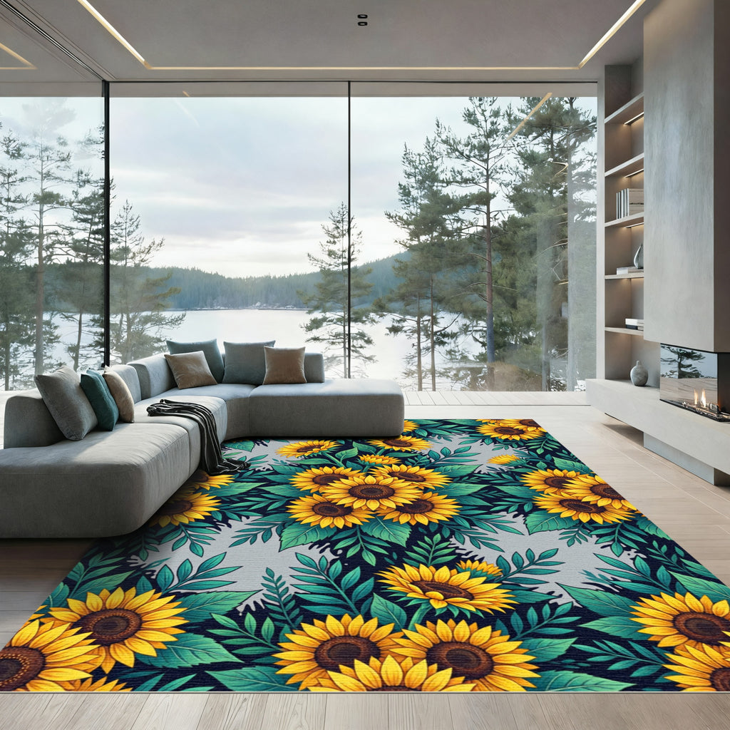 Vibrant Yellow Sunflower Floral Bouquet Rug