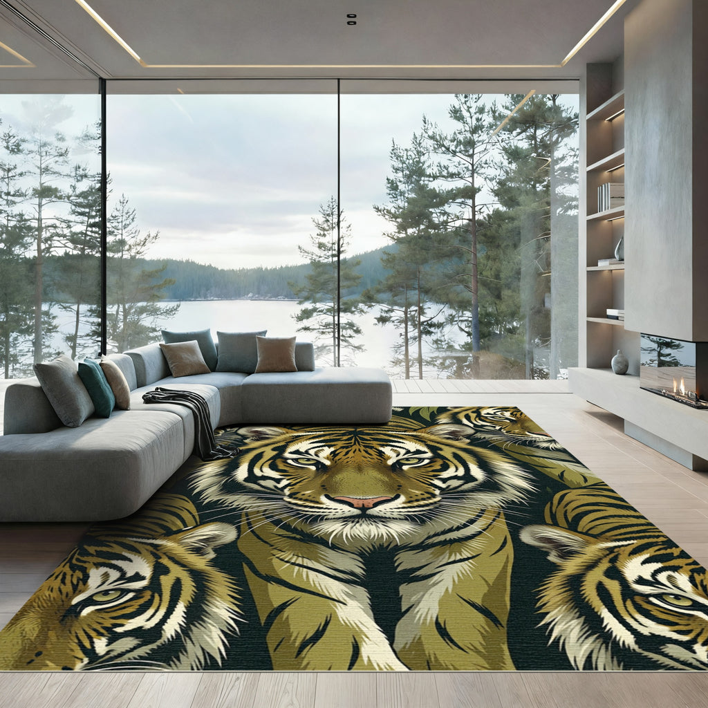 Bold Tiger Stripes Wild Animal Portrait Rug