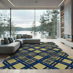 Geometric Navy Blue Gold Interlocking Tile Rug