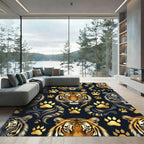 Golden Tiger Heads and Paw Tracks Rug