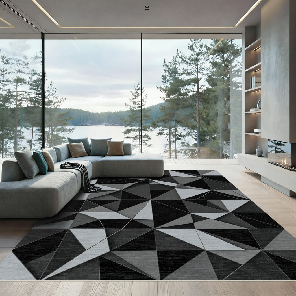Monochromatic Geometric Abstract Angular Layers Rug