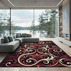 Elegant Crimson Cream Ornate Scrollwork Rug