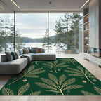 Golden Pine Needle Ornaments Dark Green Rug