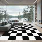 Bold Black and White Checkered Grid Rug