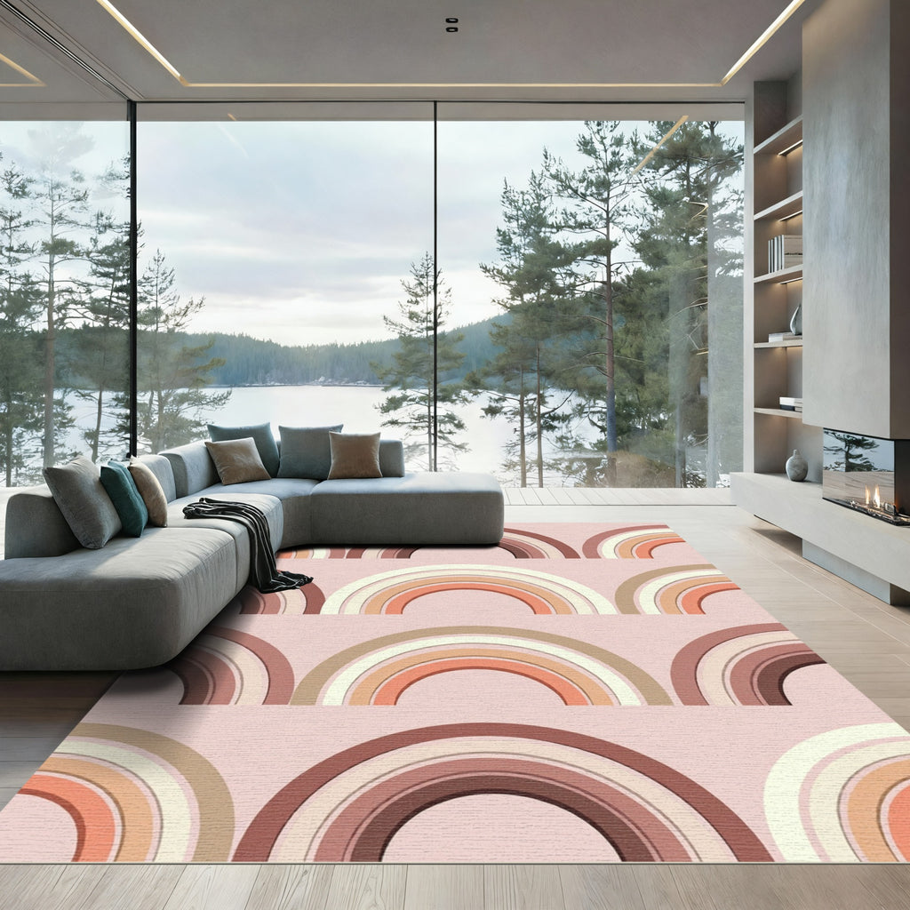 Terracotta Boho Rainbow Arches Blush Rug