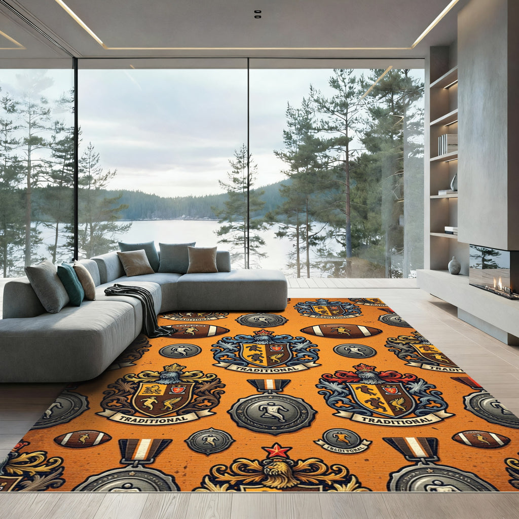 Heritage Crest Sports Medallion Orange Surface Rug