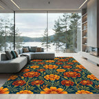 Fiery Orange Marigold Floral Garland Rug