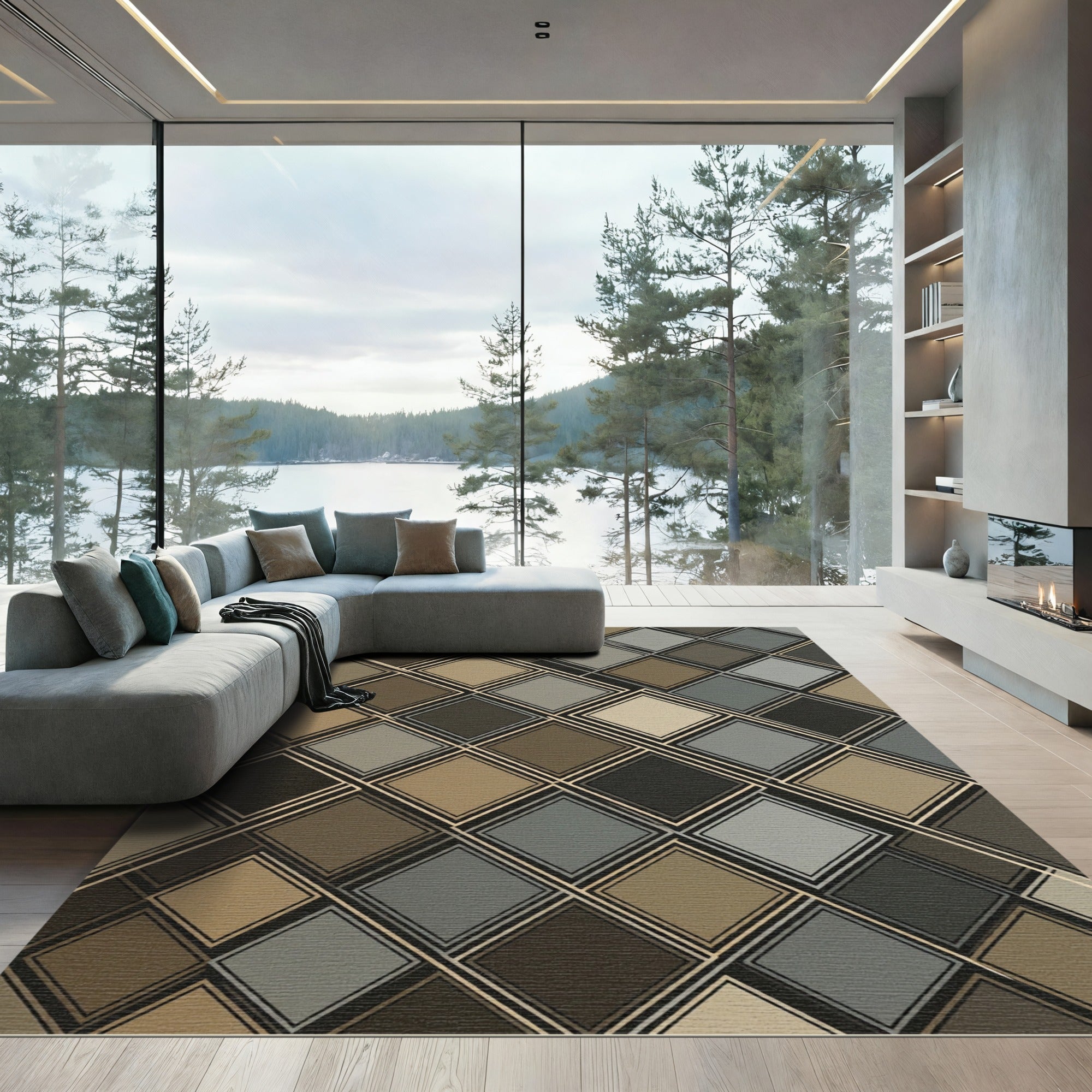 Contemporary Earth Tone Geometric Square Rug
