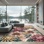 Asian Pagoda Chrysanthemum Garden Scene Rug