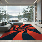 Vibrant Red and Navy Swirl Vortex Rug