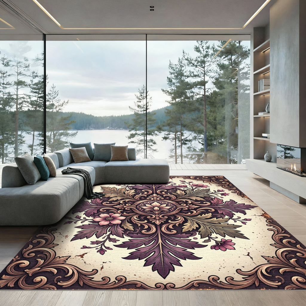 Ornate Plum Botanical Heirloom Medallion Rug