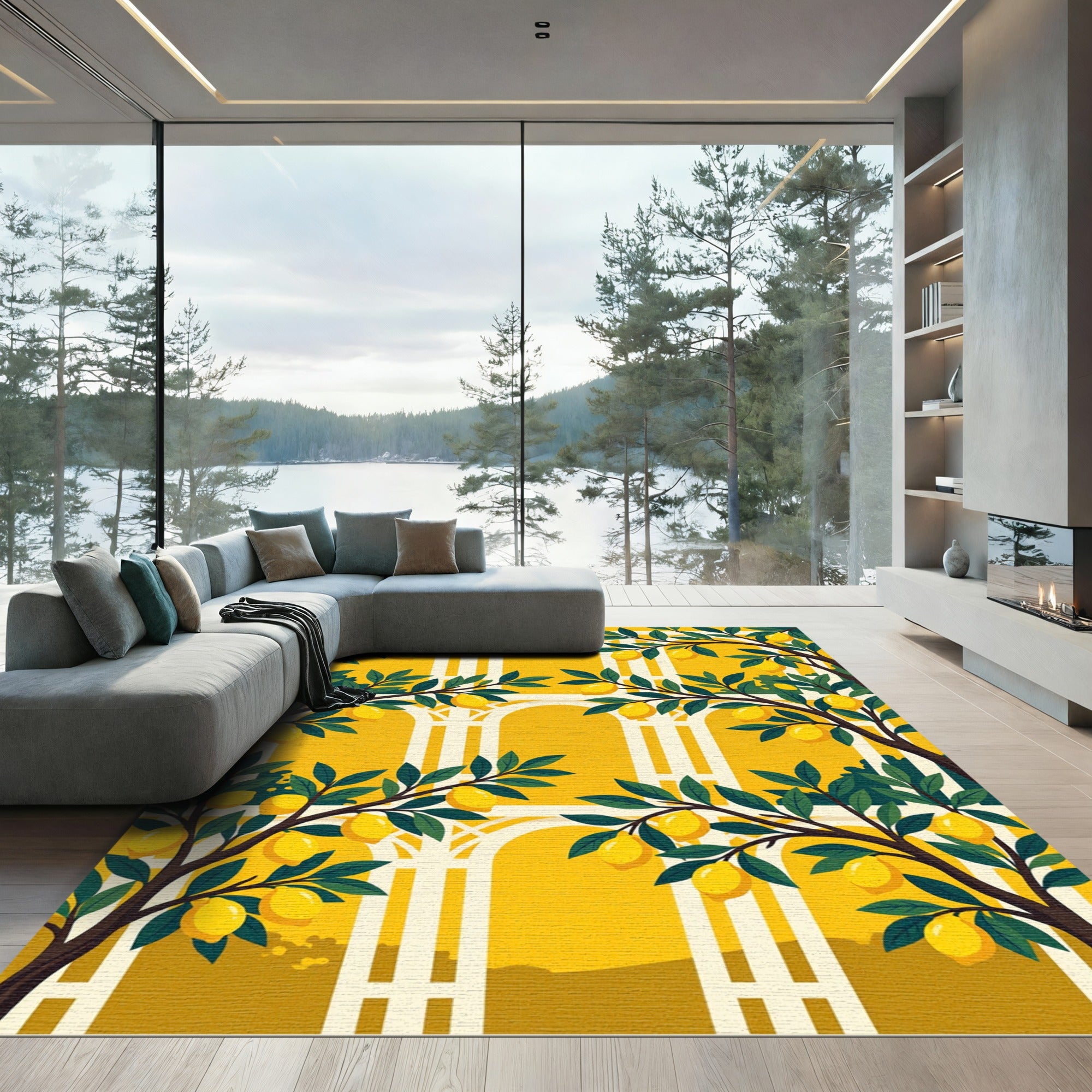 Vibrant Yellow Citrus Lemon Orchard Rug