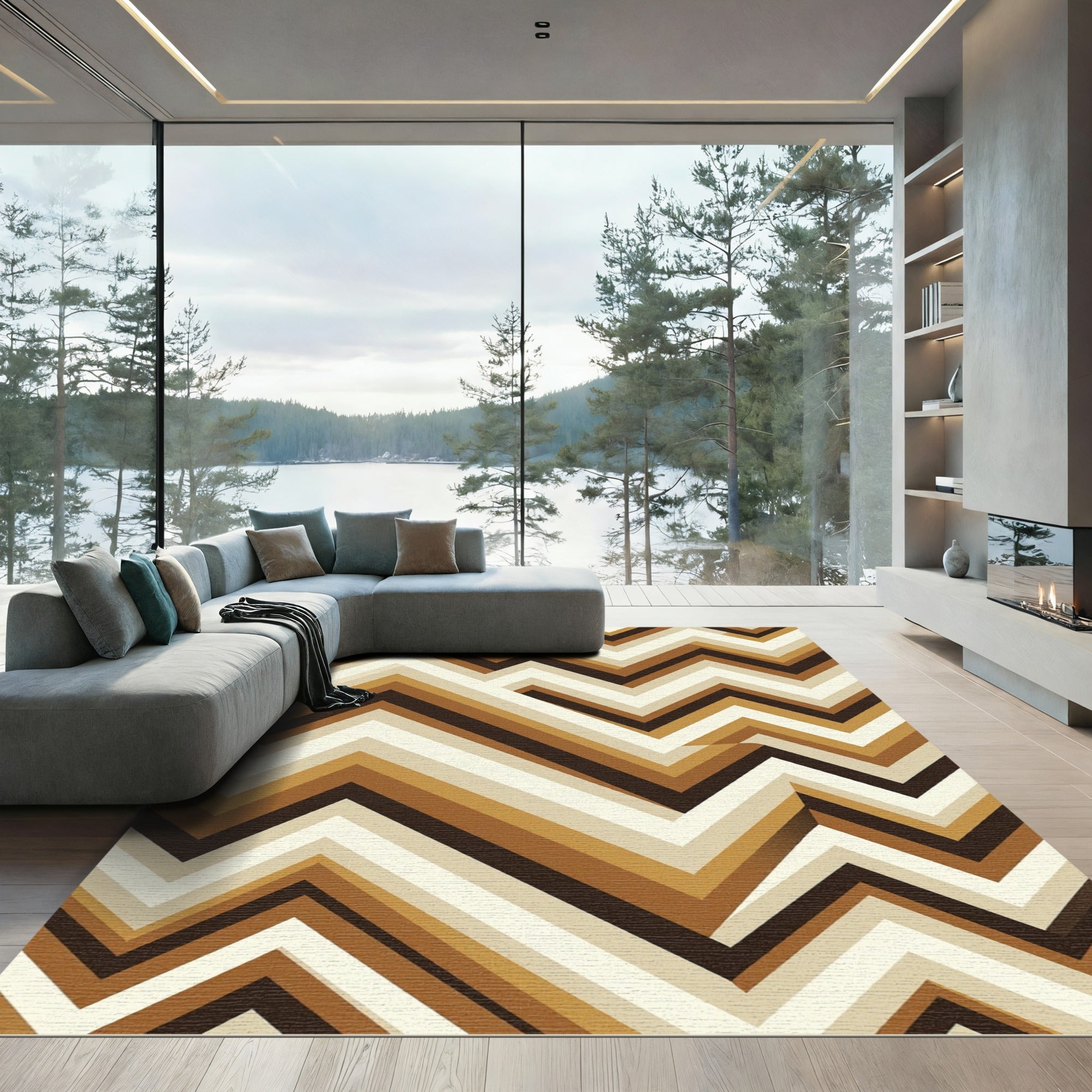 Earthy Tones Geometric Zigzag Rug