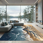 Abstract Coastal Wave and Tree Rug