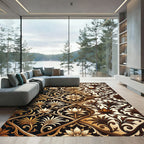 Opulent Gold Cream Floral Damask Rug