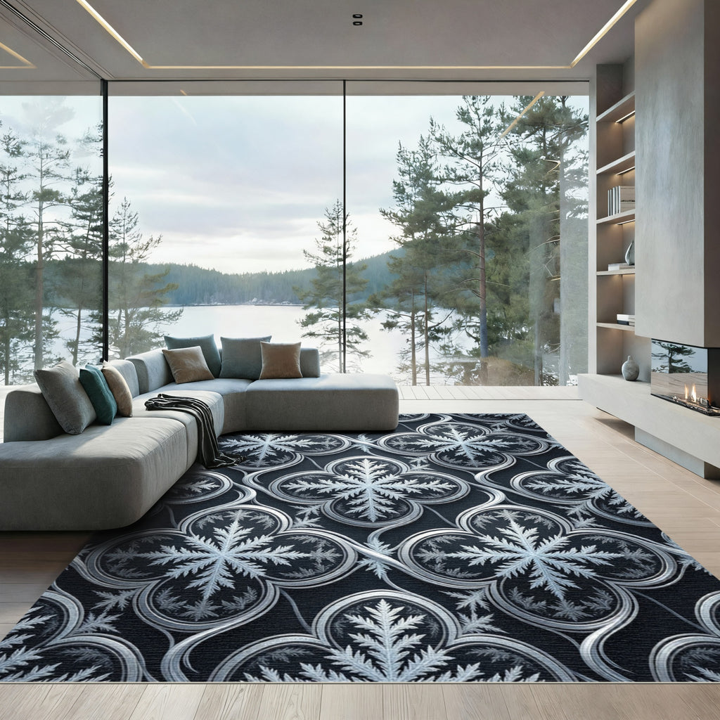 Gothic Silver Frost Snowflake Trellis Rug