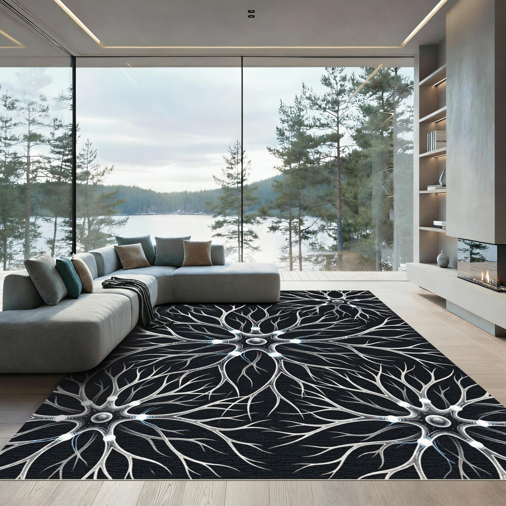 Abstract White Neuron Network Rug
