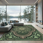 Sage Green Ornate Chrysanthemum Floral Medallion Rug