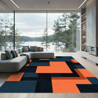 Modern Geometric Orange and Navy Blocks Rug