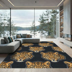 Golden Leopard Head All Over Print Rug