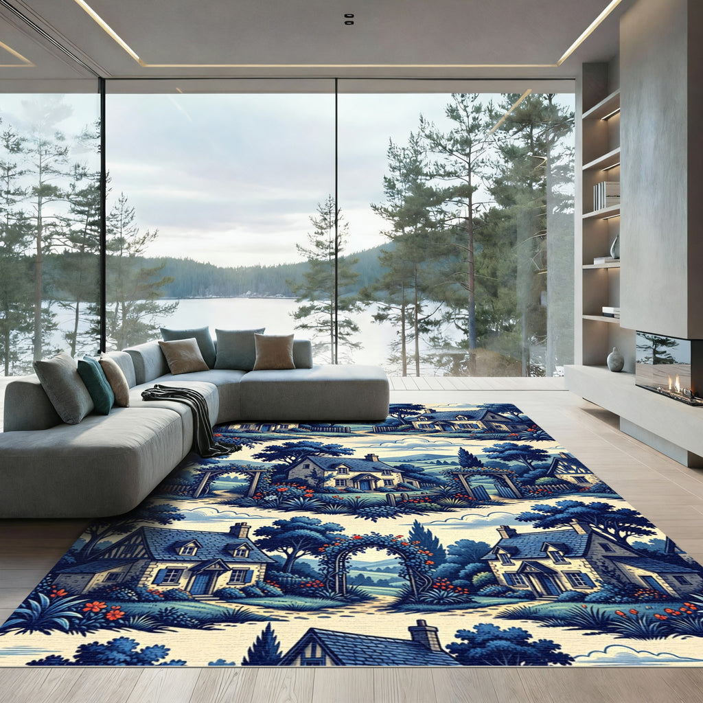 Charming Countryside Cottage Scene Rug