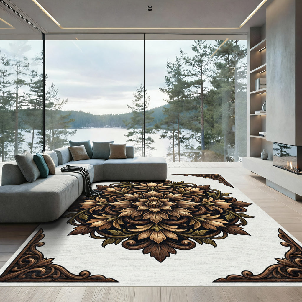 Ornate Earth Tone Floral Medallion Rug