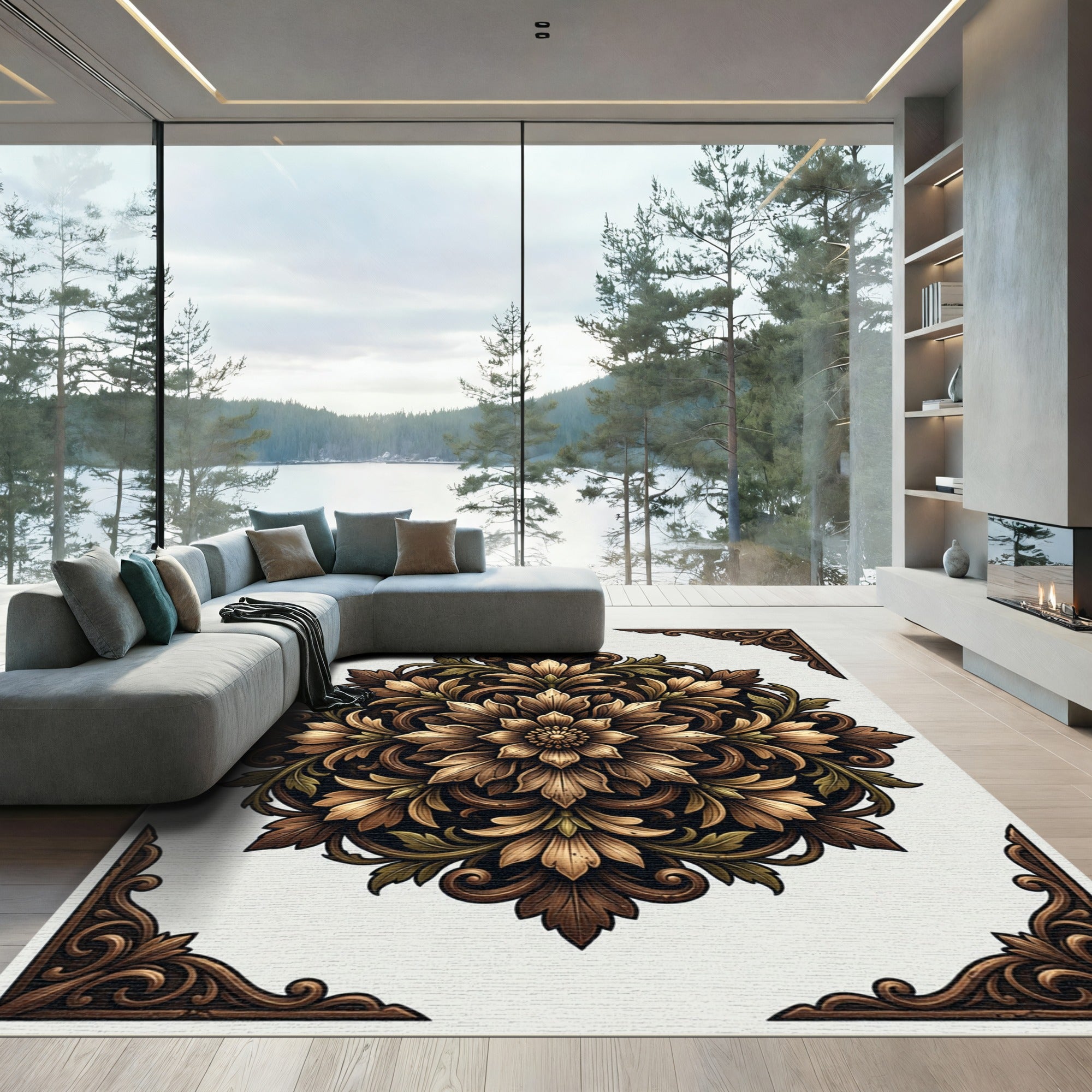 Ornate Earth Tone Floral Medallion Rug