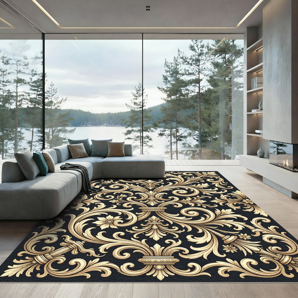 Gilded Ornate Swirl Flourish Accents Rug