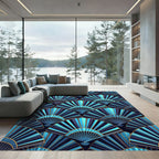 Art Deco Blue Gold Fan Repeat Rug