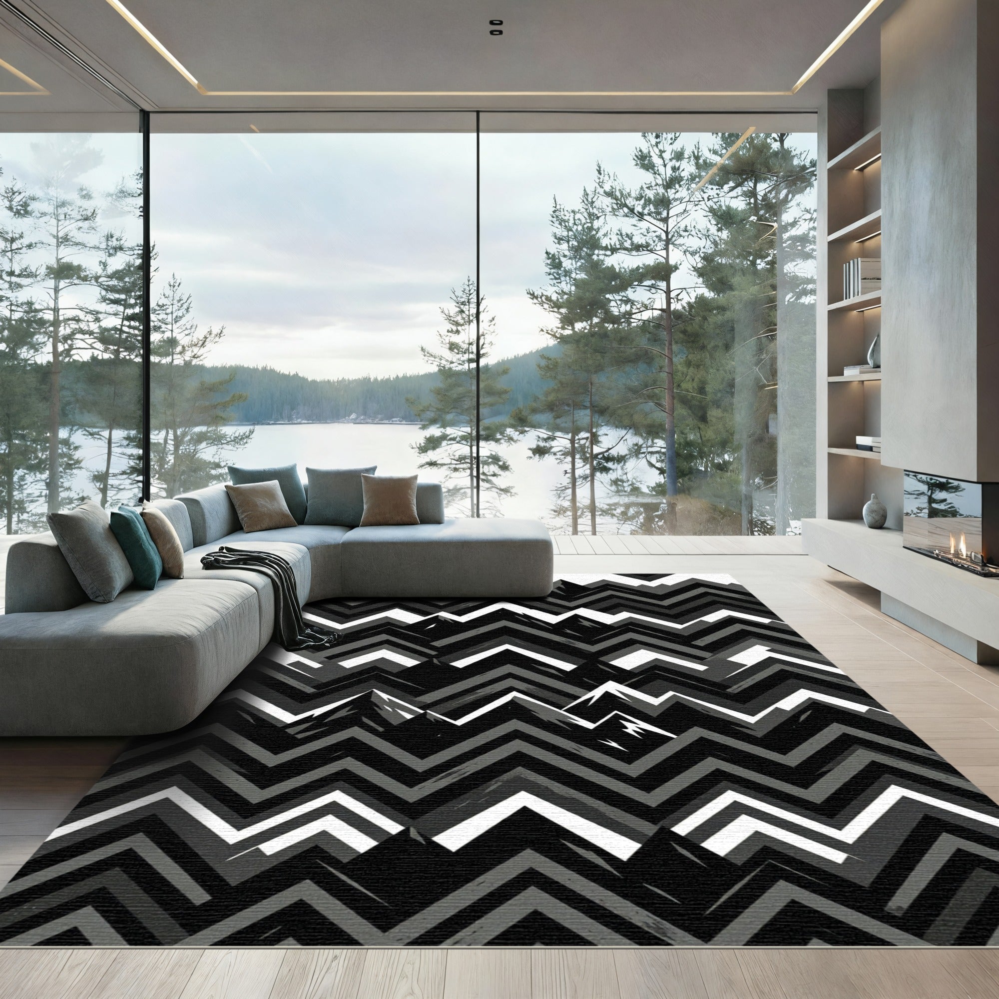 Monochromatic Mountainous Zigzag Overlay Rug